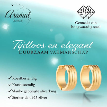 Rvs Oorringen met Dubbele Strepen goudkleur - Aramat Jewels - Oorringen - cadeautip