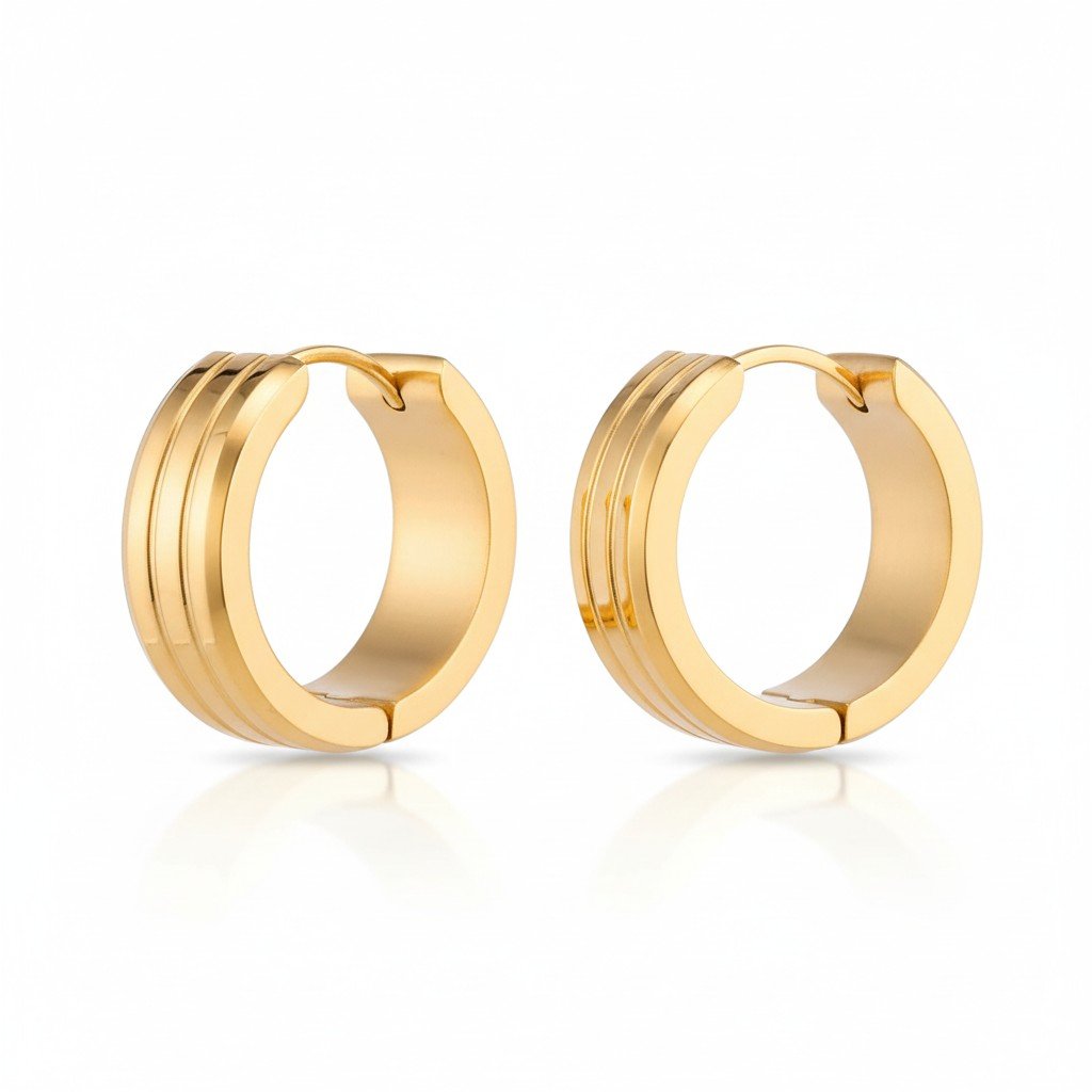 Rvs Oorringen met Dubbele Strepen goudkleur - Aramat Jewels - Oorringen - cadeautip