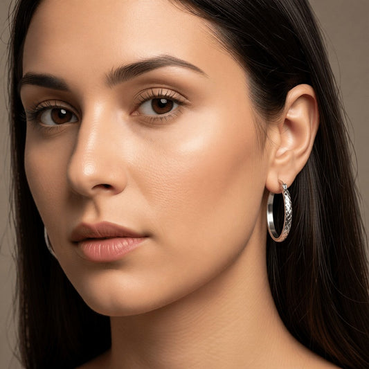 RVS Oorringen met Ruitjes Patroon Zilverkleur 25mm - Aramat Jewels - Oorringen - cadeautip