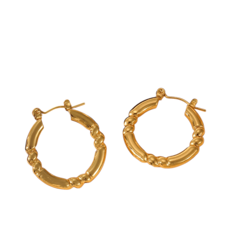 RVS Oorringen met Streepjes Motief – Goudkleurig 26x25mm - oor6361 - 840143 - Oorringen kopen# - 26mm - alles - cadeau