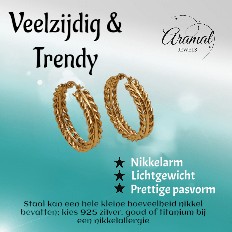 RVS oorringen schakelmotief 35mm goudkleurig - oor6374 - 70240 - Oorringen kopen# - 35mm - alles - cadeau