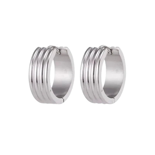 RVS Oorringen Zilverkleur Drie Strepen (13 & 20mm) – Uniseks - Aramat Jewels - Oorringen - cadeautip