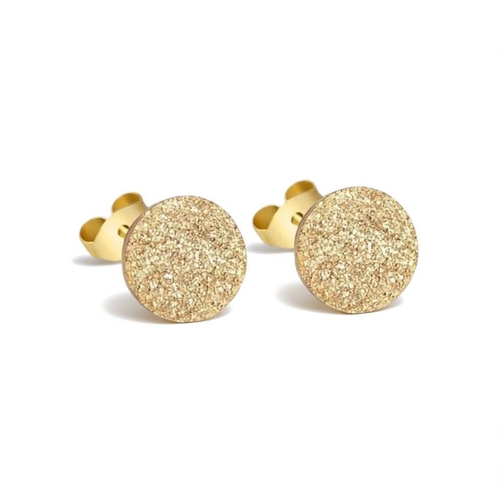 RVS Oorstekers Goudkleur Sandblasted 6mm - Matte Studs - Aramat Jewels - Oorbellen - cadeautip