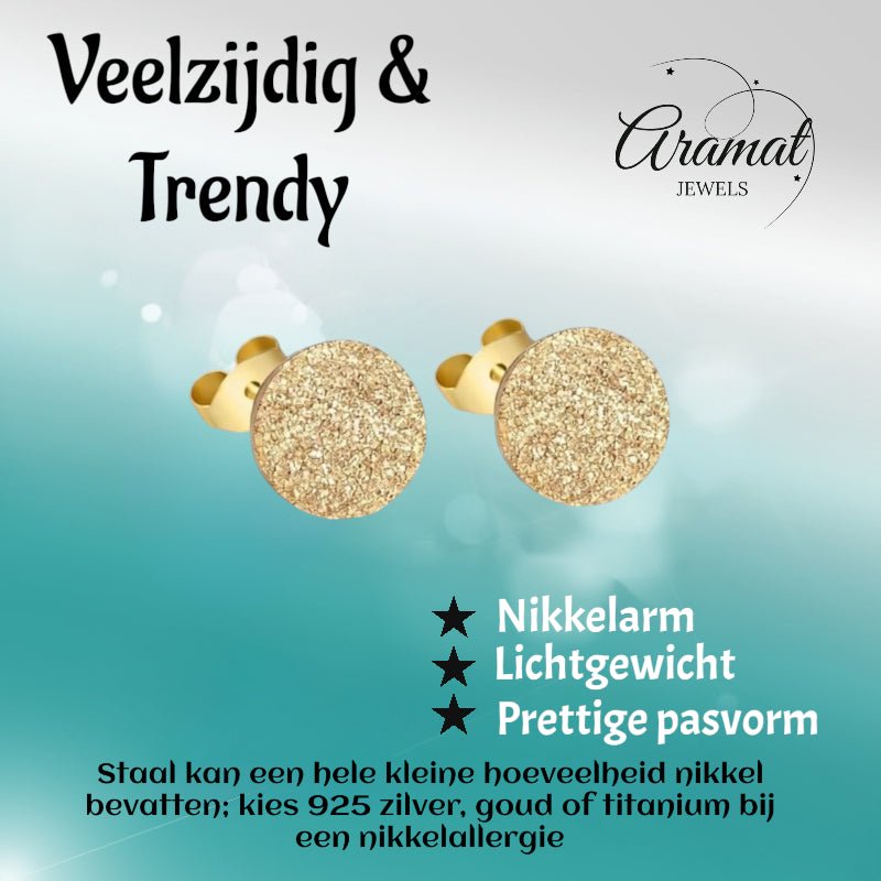 RVS Oorstekers Goudkleur Sandblasted 6mm - Matte Studs - Aramat Jewels - Oorbellen - cadeautip