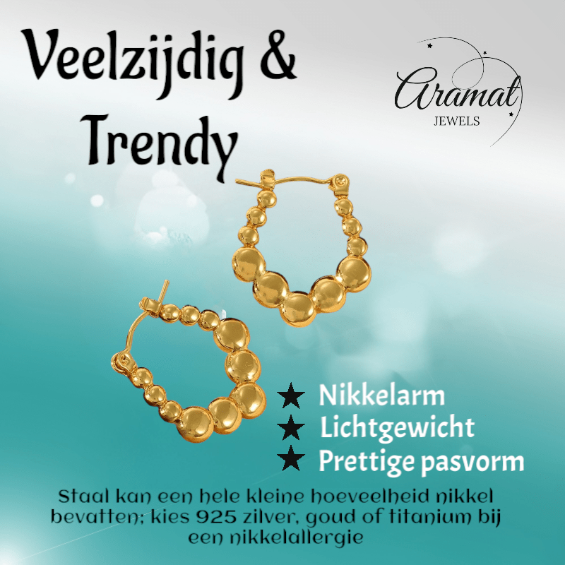 RVS Rechthoekige Oorringen met Bolletjesmotief 21x24mm - oor6362 - 792420 - Oorringen kopen# - 21mm - alles - bolletjes