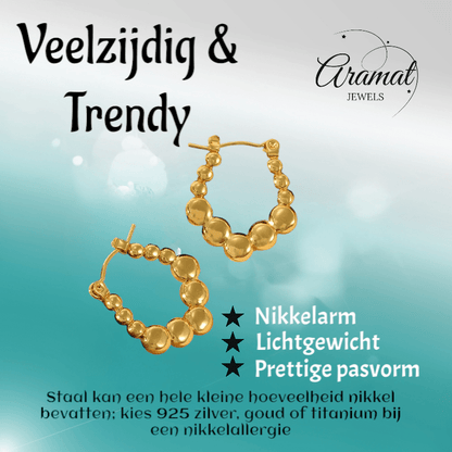 RVS Rechthoekige Oorringen met Bolletjesmotief 21x24mm - oor6362 - 792420 - Oorringen kopen# - 21mm - alles - bolletjes