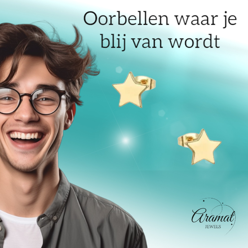 Boucles d'oreilles puces en forme d'étoile, acier doré – mini 4 mm