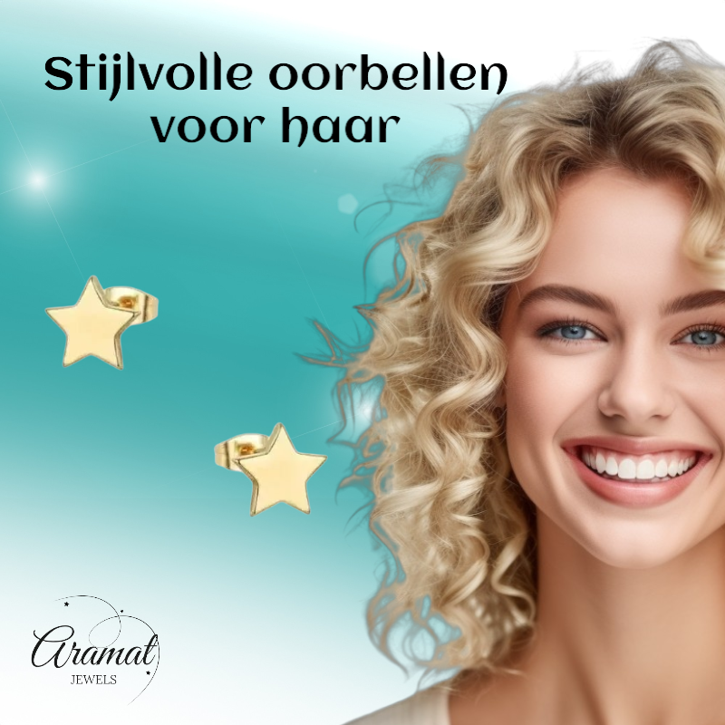 Boucles d'oreilles puces en forme d'étoile, acier doré – mini 4 mm