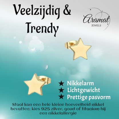 Boucles d'oreilles puces en forme d'étoile, acier doré – mini 4 mm