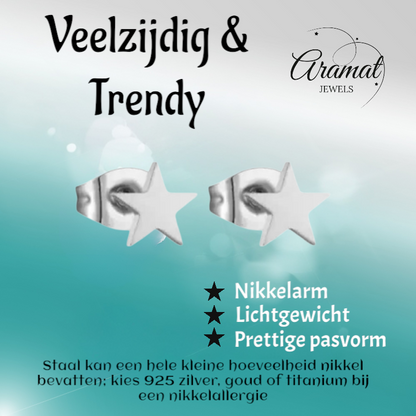 Boucles d'oreilles puces en forme d'étoile, en acier inoxydable argenté – 6 mm, style intemporel