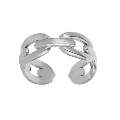 RVS Verstelbare Open Ring - Koffieboon Schakel - One Size - ring364 - 644 - Ringen kopen# - Zilverkleur - alles - boho