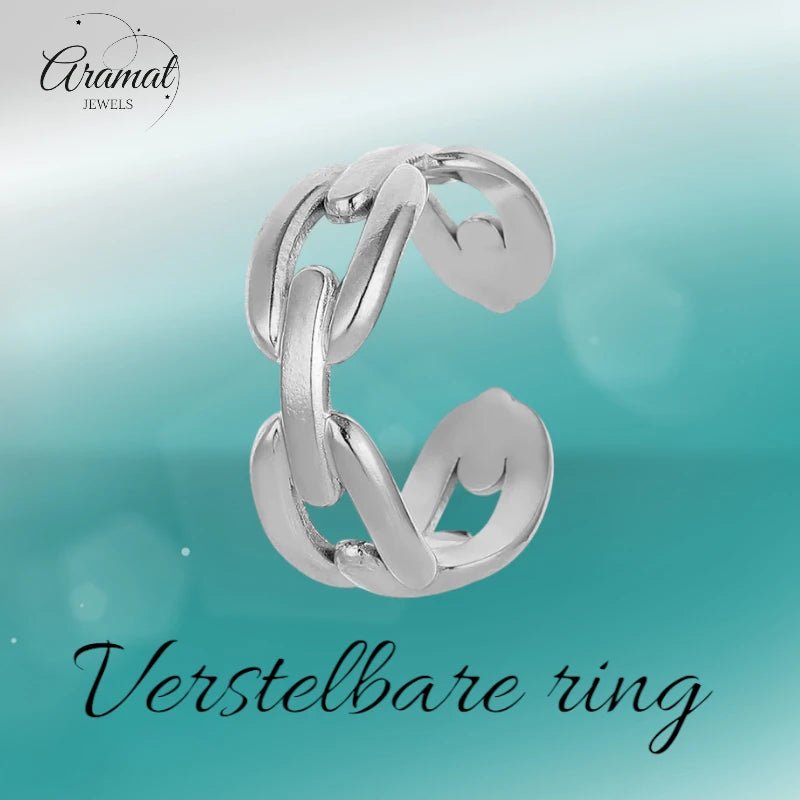 RVS Verstelbare Open Ring - Koffieboon Schakel - One Size - ring364 - 644 - Ringen kopen# - Zilverkleur - alles - boho