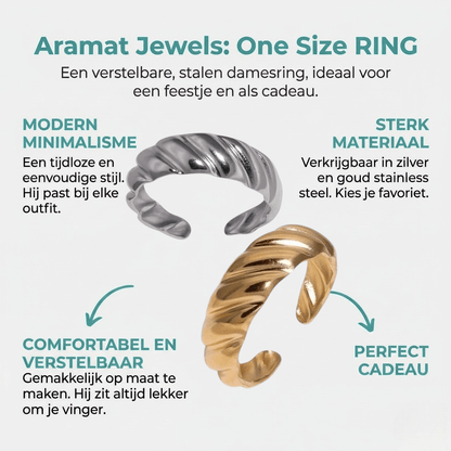 RVS Verstelbare Ring – Schuine Lijnen Motief – One Size - Aramat Jewels - Ringen - cadeautip