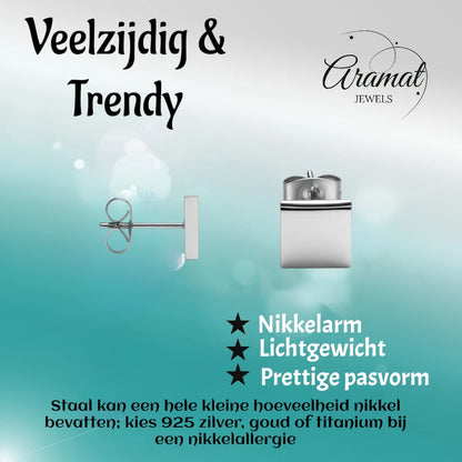 Oorstekers – Staal Vierkant Zilverkleurig (8mm)