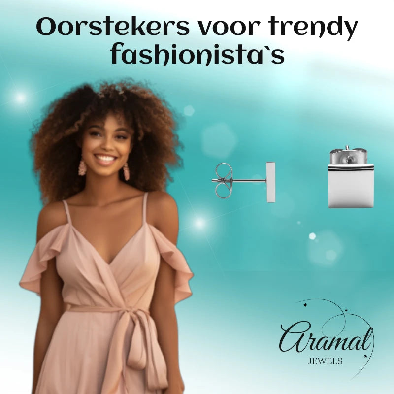 Oorstekers – Staal Vierkant Zilverkleurig (8mm)