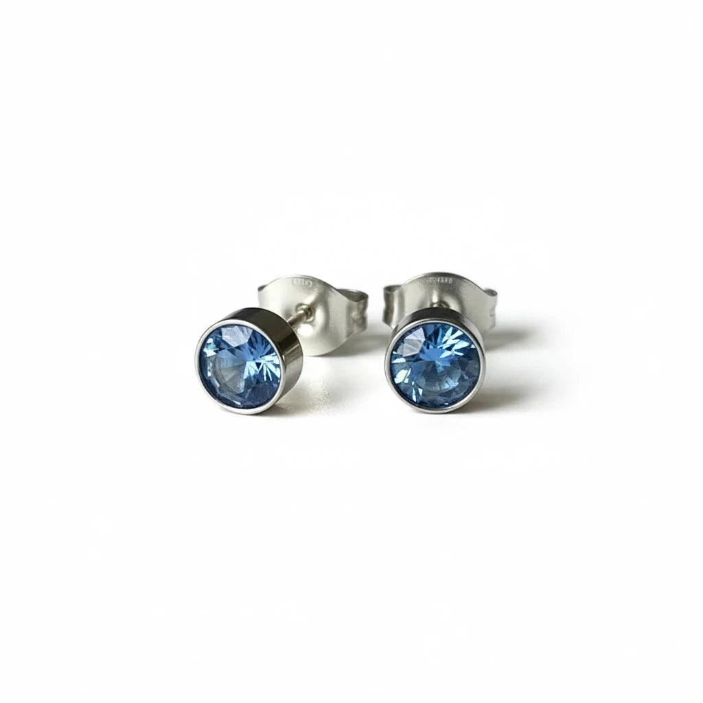 Oorstekers – Staal Kristal Blauw Zilverkleur (5mm)