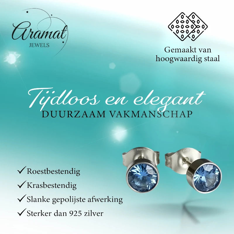 Oorstekers – Staal Kristal Blauw Zilverkleur (5mm)