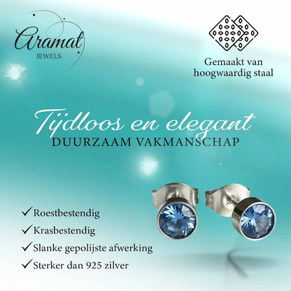 Oorstekers – Staal Kristal Blauw Zilverkleur (5mm)