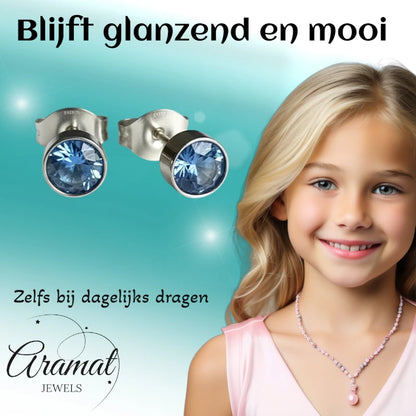 Oorstekers – Staal Kristal Blauw Zilverkleur (5mm)