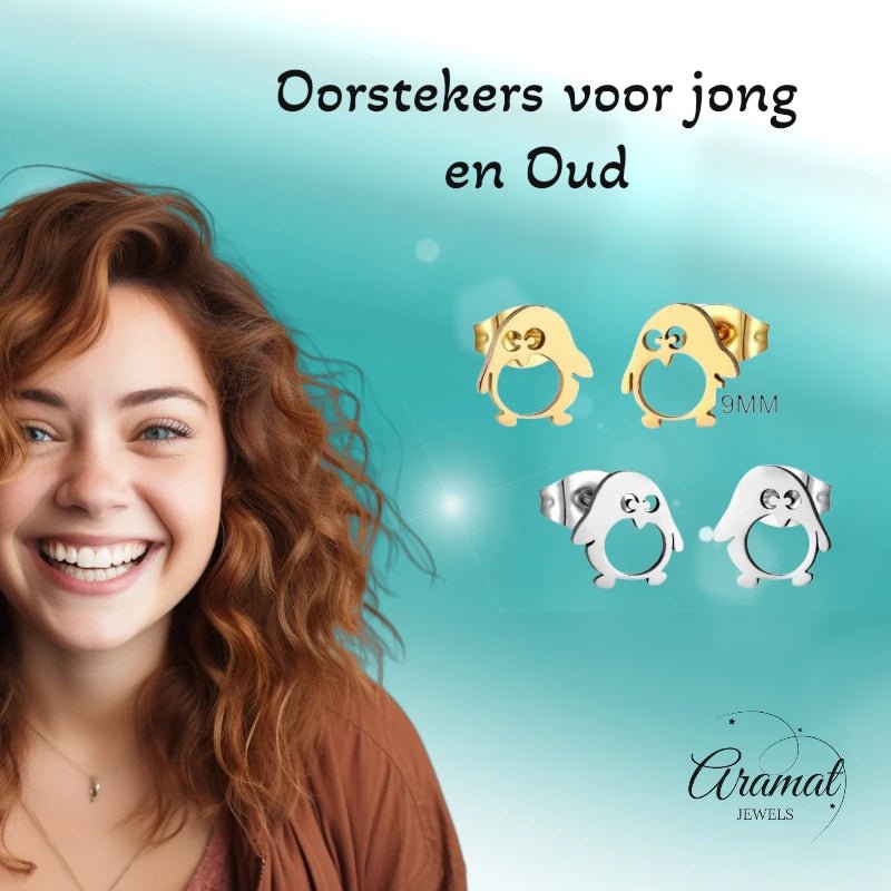 Schattige Stalen Pinguïn Oorstekers - Aramat Jewels - Oorbellen - cadeautip