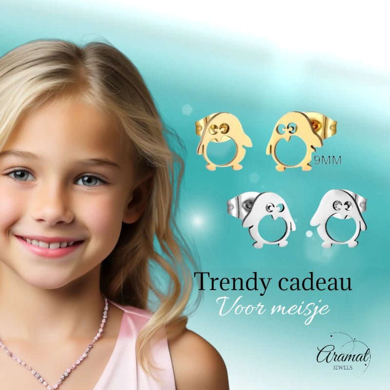 Schattige Stalen Pinguïn Oorstekers - Aramat Jewels - Oorbellen - cadeautip