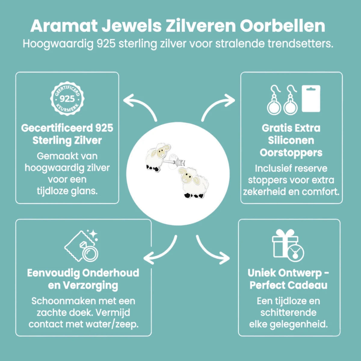 Schattige Zilveren Schaap Oorbellen voor Meisjes - Aramat Jewels - Oorbellen - cadeautip