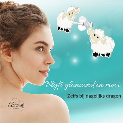Schattige Zilveren Schaap Oorbellen voor Meisjes - Aramat Jewels - Oorbellen - cadeautip