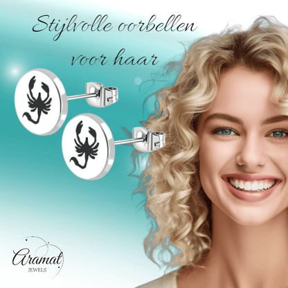 Schorpioen Oorbellen RVS Zilverkleurig – 8mm – Dieren oorstekers uniseks - oor2714 - tte942 - Oorbellen kopen# - 8mm - alles - cadeau