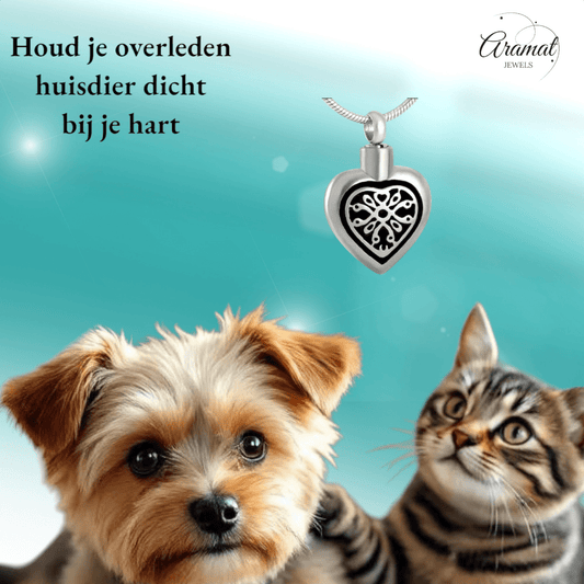 Sierlijk Keltisch as - hartje staal met zwart emaille - Aramat Jewels - Gedenkhangers - cadeautip