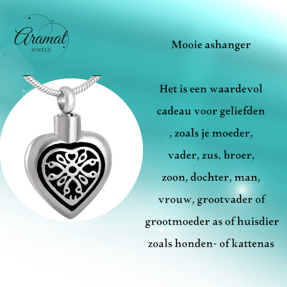 Sierlijk Keltisch as - hartje staal met zwart emaille - Aramat Jewels - Gedenkhangers - cadeautip