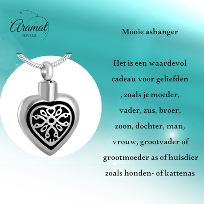 Sierlijk Keltisch as - hartje staal met zwart emaille - Aramat Jewels - Gedenkhangers - cadeautip