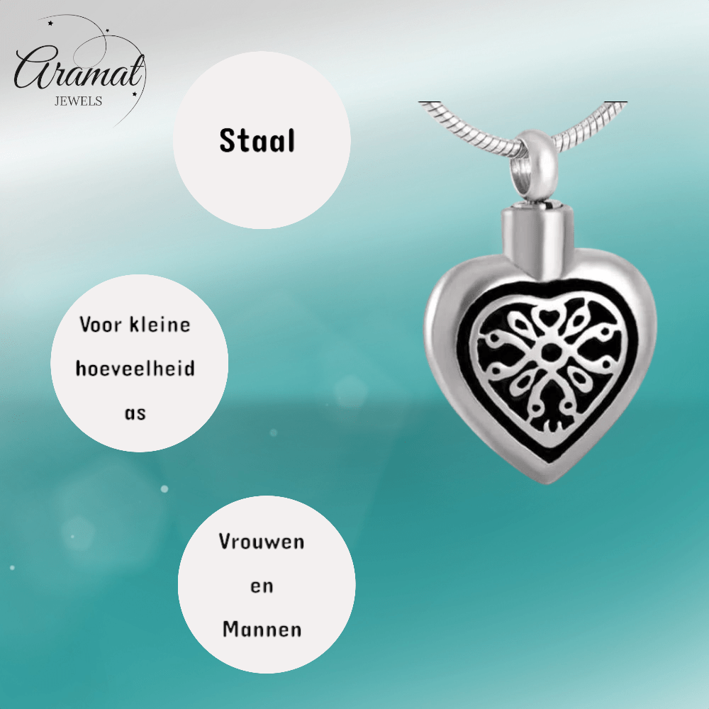 Sierlijk Keltisch as - hartje staal met zwart emaille - Aramat Jewels - Gedenkhangers - cadeautip