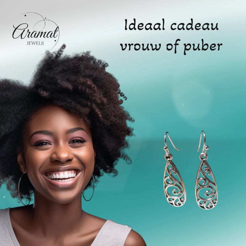 Sierlijke Boho Druppel Oorhangers – Antieke Afwerking – 40x11mm - oor6062 - Oorhangers kopen# - 40mm - alles - bali