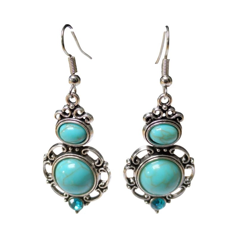 Sierlijke Oorhangers met Lichtblauwe Steen – 58x22mm - oor6052 - Oorhangers kopen# - 60mm - alles - bali