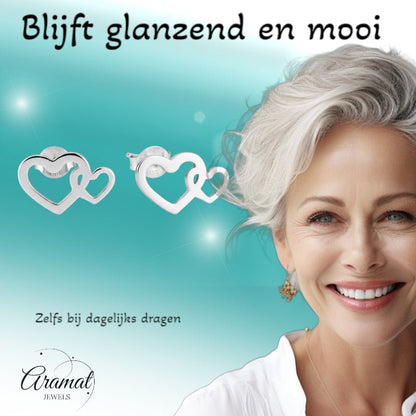 Staal Dubbel Hart Oorstekers Zilver 12x8mm RVS - Aramat Jewels - Oorbellen - cadeautip