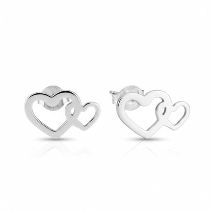 Staal Dubbel Hart Oorstekers Zilver 12x8mm RVS - Aramat Jewels - Oorbellen - cadeautip