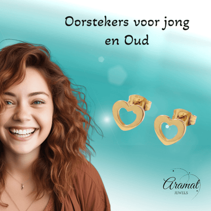 Staal Hart Oorstekers Goudkleurig 9x8mm Open - Aramat Jewels - Oorbellen - cadeautip