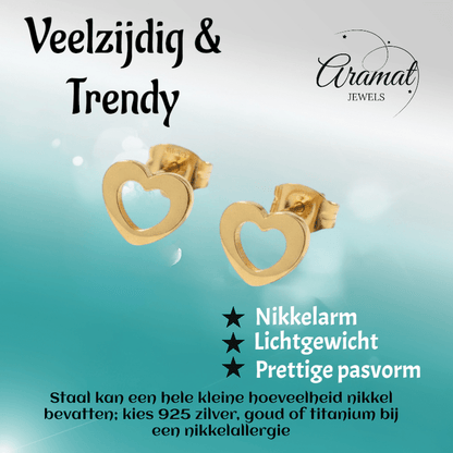 Staal Hart Oorstekers Goudkleurig 9x8mm Open - Aramat Jewels - Oorbellen - cadeautip