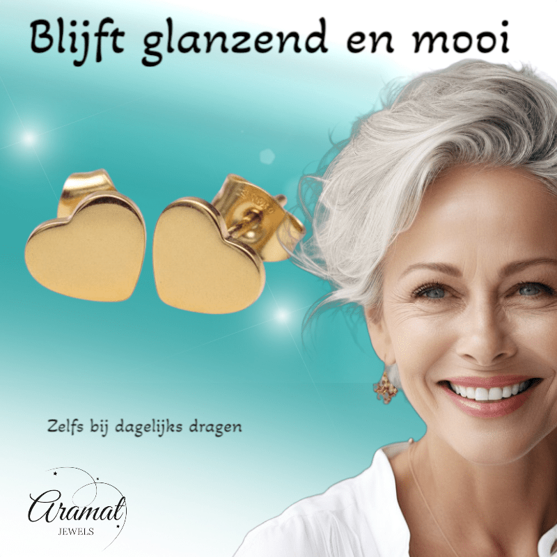 Staal Hartje Oorstekers Goudkleur 8mm Gesloten - Aramat Jewels - Oorbellen - cadeautip