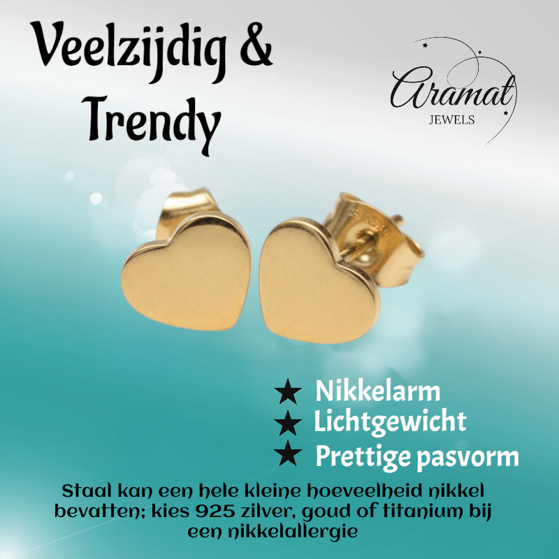 Staal Hartje Oorstekers Goudkleur 8mm Gesloten - Aramat Jewels - Oorbellen - cadeautip