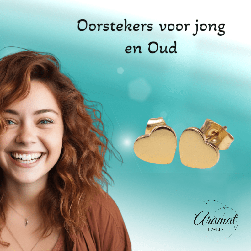 Staal Hartje Oorstekers Goudkleur 8mm Gesloten - Aramat Jewels - Oorbellen - cadeautip