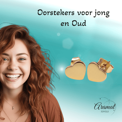 Staal Hartje Oorstekers Goudkleur 8mm Gesloten - Aramat Jewels - Oorbellen - cadeautip