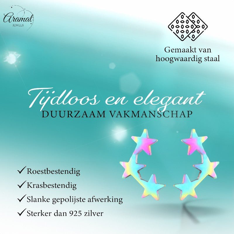 Stainless Steel Multicolor Sterren Oorbellen - Vrolijk & Uniek - oor4233 - Oorbellen kopen