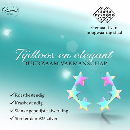 Stainless Steel Multicolor Sterren Oorbellen - Vrolijk & Uniek - oor4233 - Oorbellen kopen