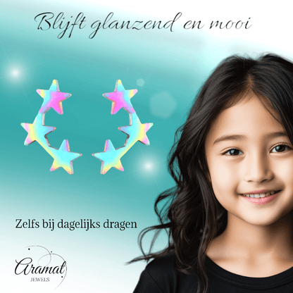 Stainless Steel Multicolor Sterren Oorbellen - Vrolijk & Uniek - oor4233 - Oorbellen kopen