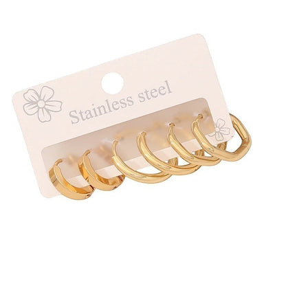 Stainless steel oorringenset – goudkleurig – 2x rond + 1x zeshoekig – 3 paar - set21 - 539677 - Oorringen kopen# - alles - cadeau - dames