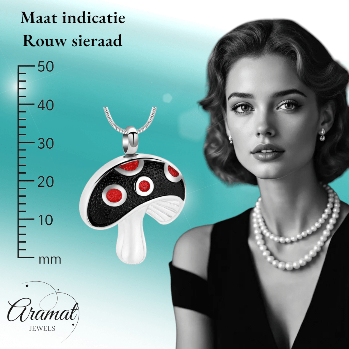 Stalen as - hanger paddenstoel rood emaille 31mm - Aramat Jewels - Gedenkhangers - cadeautip