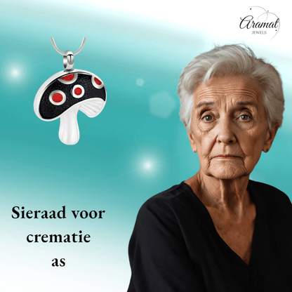 Stalen as - hanger paddenstoel rood emaille 31mm - Aramat Jewels - Gedenkhangers - cadeautip