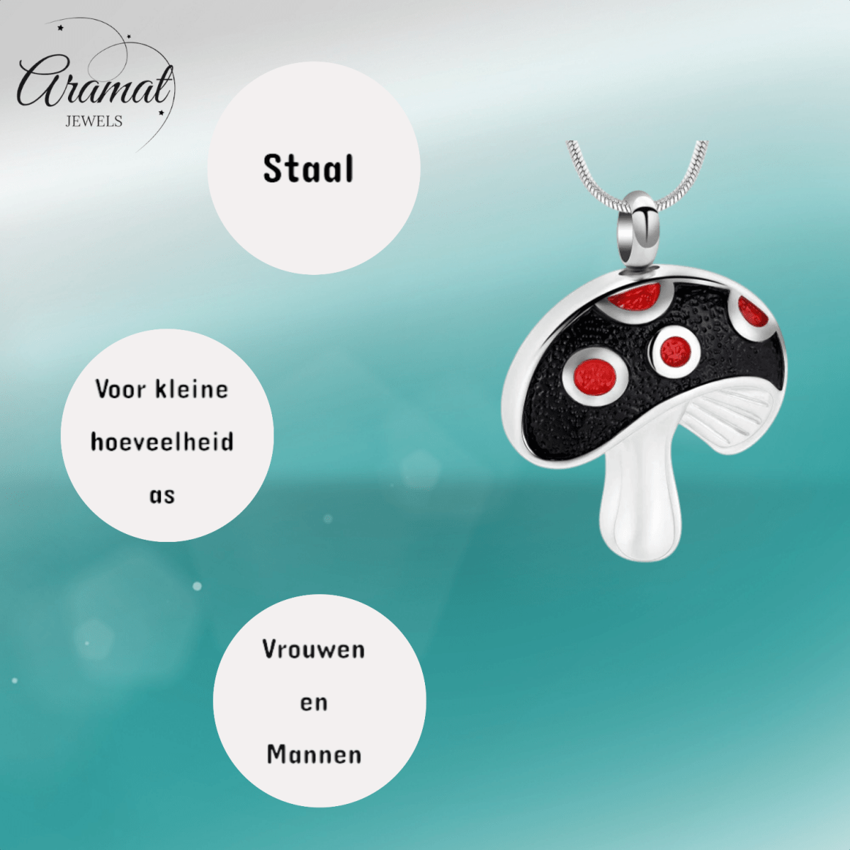 Stalen as - hanger paddenstoel rood emaille 31mm - Aramat Jewels - Gedenkhangers - cadeautip