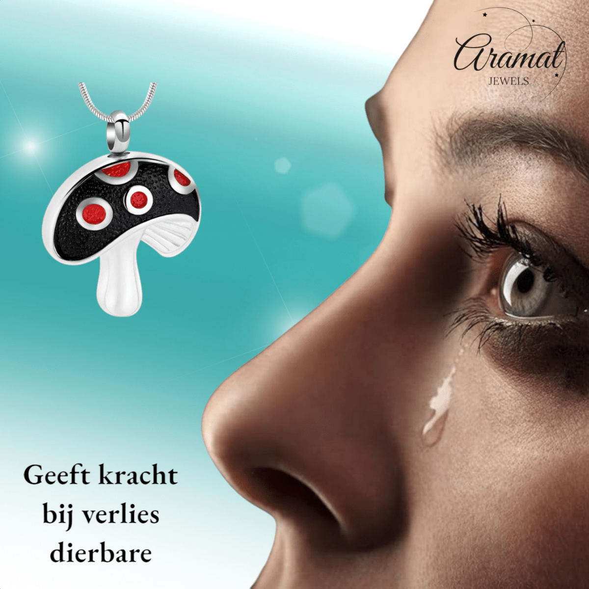 Stalen as - hanger paddenstoel rood emaille 31mm - Aramat Jewels - Gedenkhangers - cadeautip